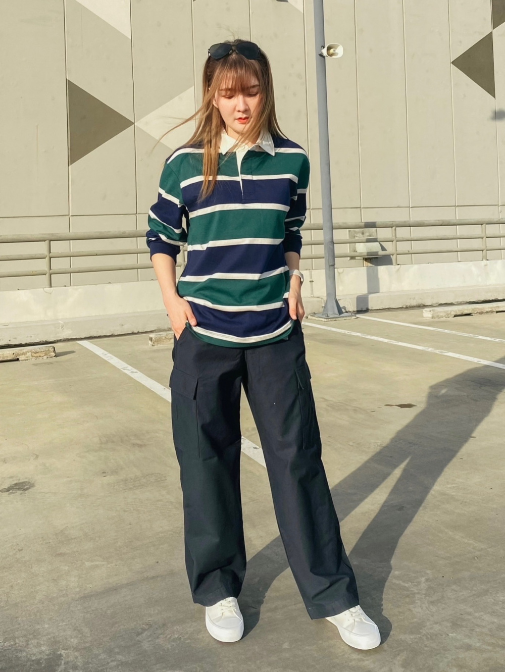 Check styling ideas for「Rugger Long-Sleeve Polo Shirt、Cargo