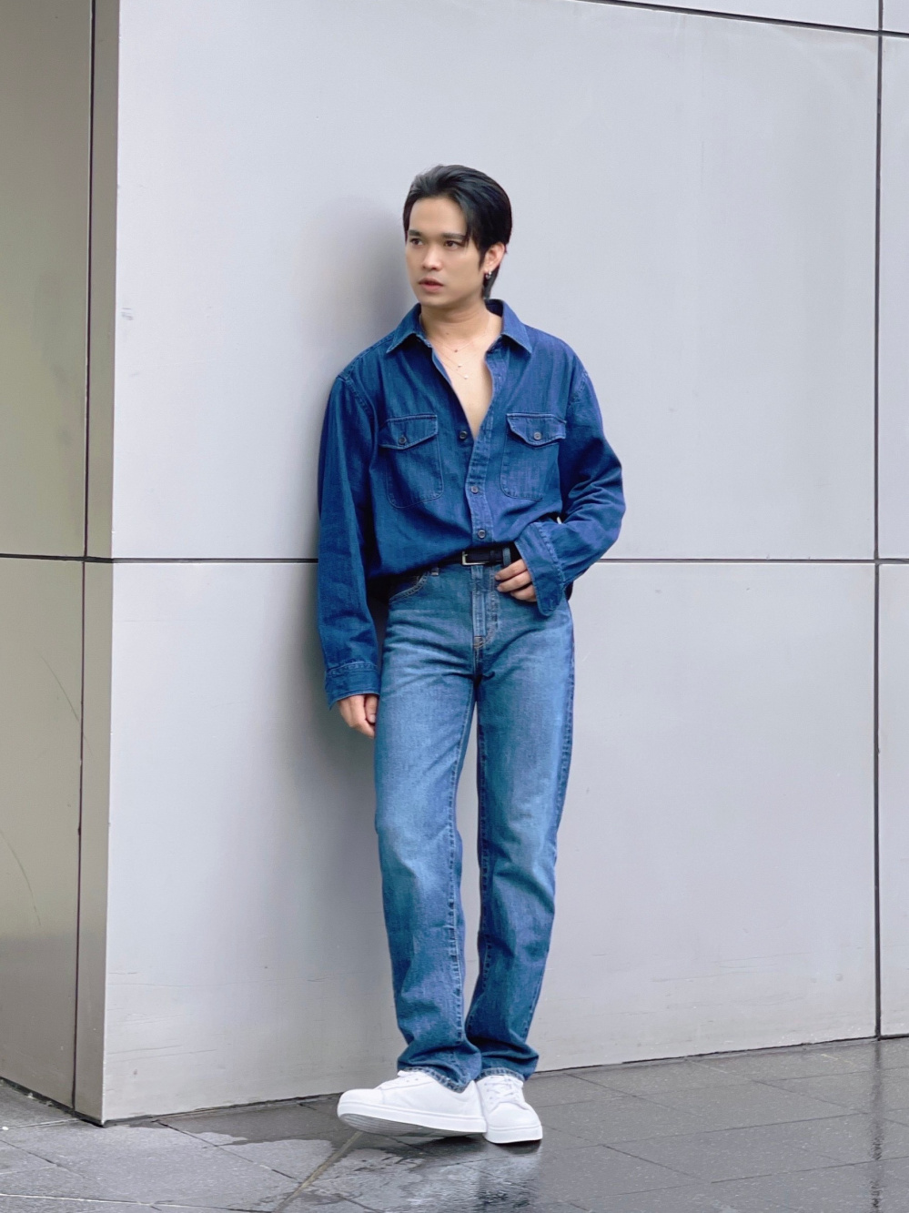 Check styling ideas for「Denim Utility Long Sleeve Over Shirt