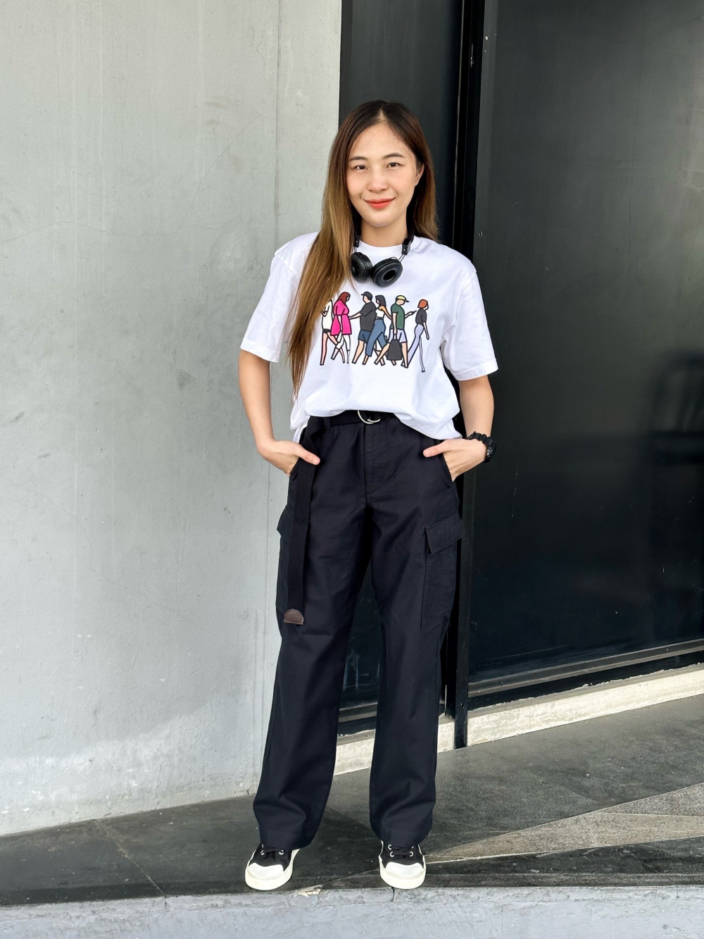 Check styling ideas for「Ultra Stretch High Rise Cropped Leggings  Pants、PEACE FOR ALL Julian Opie Short Sleeve T-Shirt」