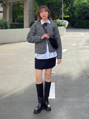 ロングブーツ HUECLOSET Deep Black String Long Boots Thigh High Long Boots Pointed Toe Stiletto High Knee Thigh