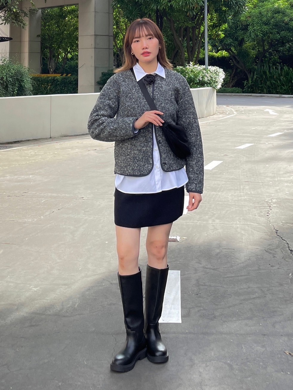 Check styling ideas for「PUFFTECH Blouson (Warm Padded)、Premium Lambswool  Mini Skirt」