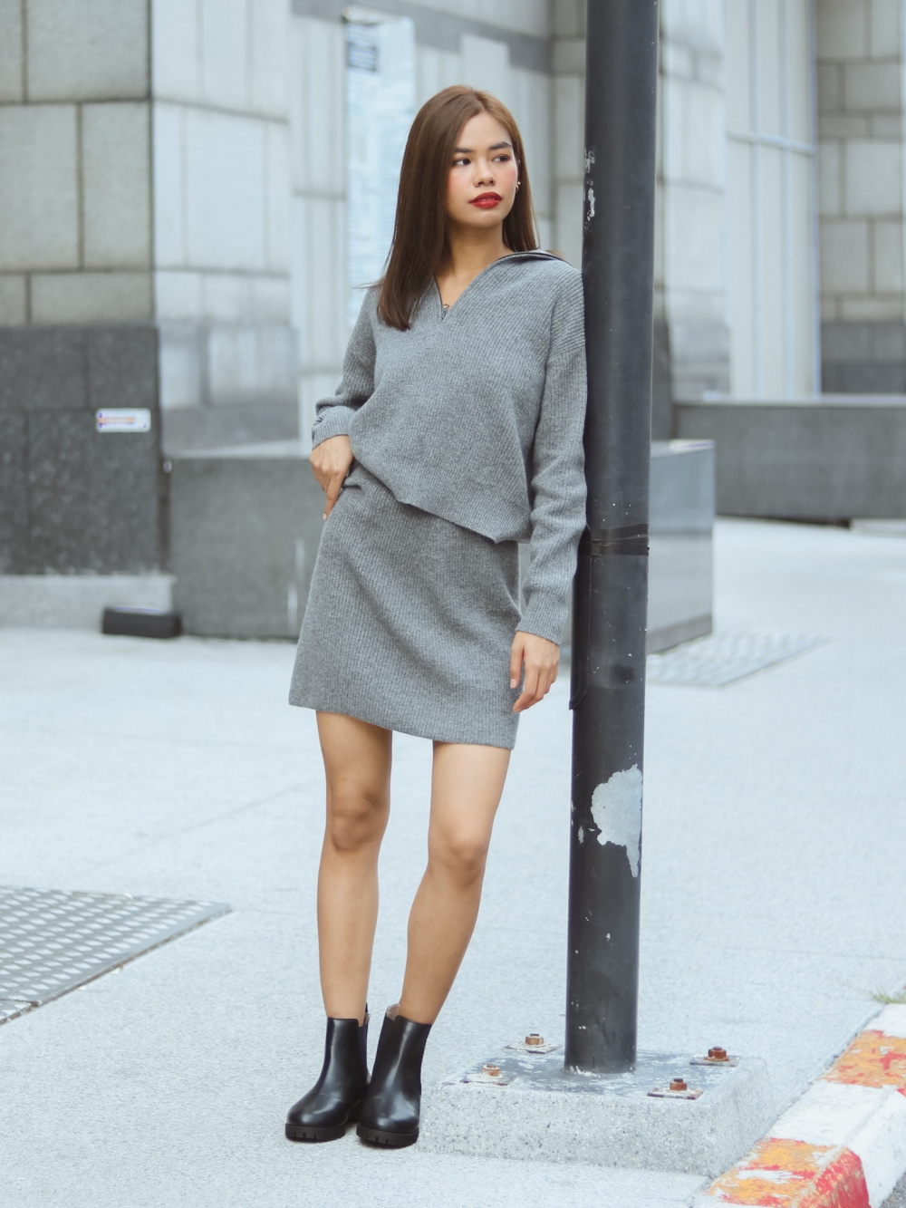 Check styling ideas for「Premium Lambswool Long Sleeve Half-Zip Sweater」