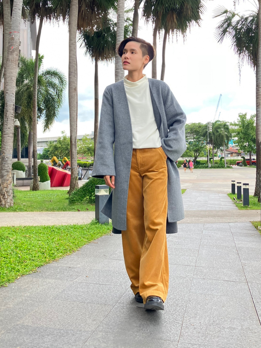 Check styling ideas for「Soft Knit V Neck Flare Long Sleeve  Cardigan、Corduroy Wide Pants (Co-ord)」