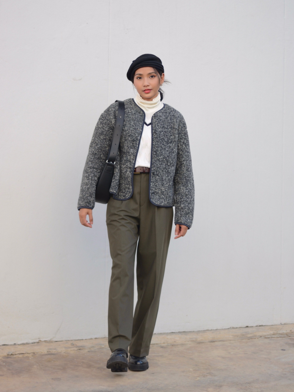 Check styling ideas for「Fluffy Yarn Fleece Full-Zip Long Sleeve  Jacket、Cotton Midi Skirt」