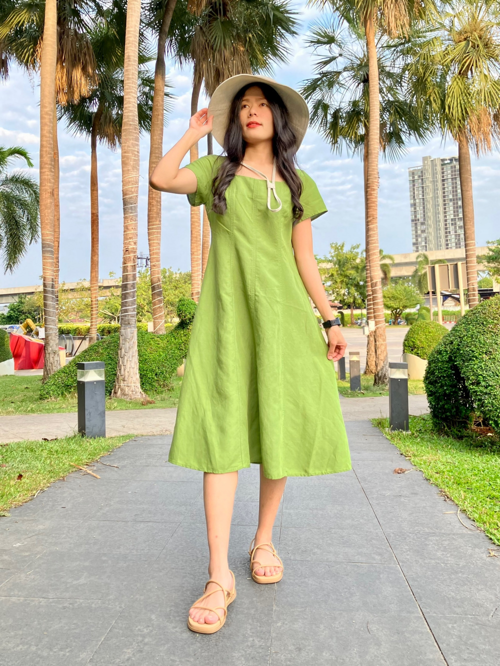 Check styling ideas forLinen Blend Square Neck Short Sleeve Dress| UNIQLO  SG