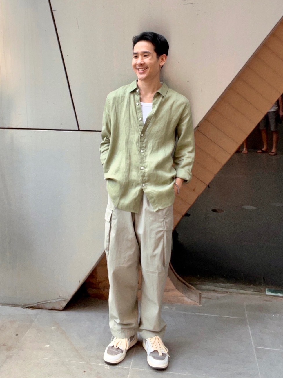 Check styling ideas for「Premium Linen Long-Sleeve Shirt、Ribbed