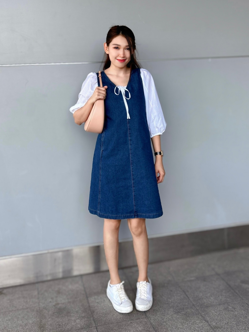 Check styling ideas for GIRLS Denim Jumper Dress Rayon Gathered Blouse UNIQLO ID