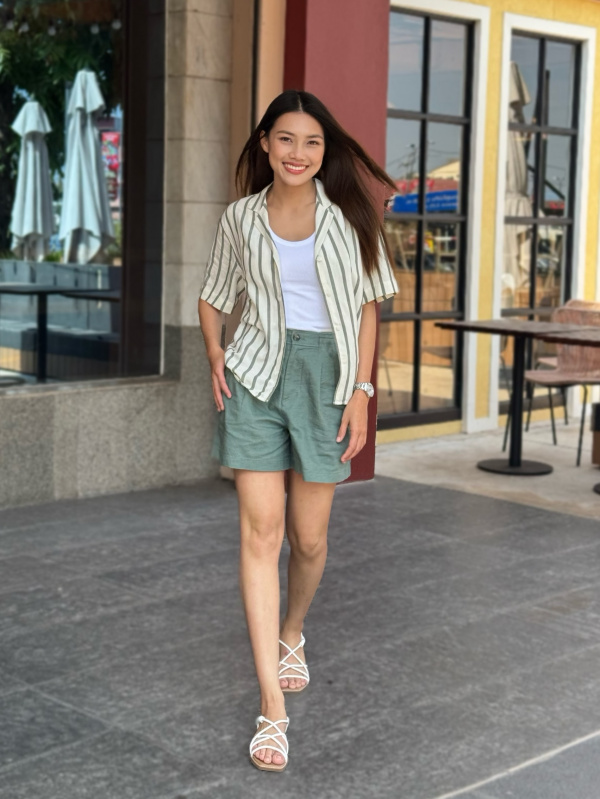 An outfit using Linen Blend Open Collar Shirt | Short Sleeve