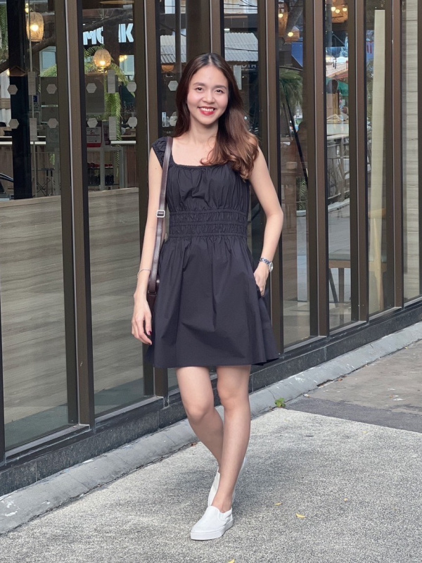 WOMEN'S COTTON GATHERED MINI DRESS SLEEVELESS | UNIQLO SG