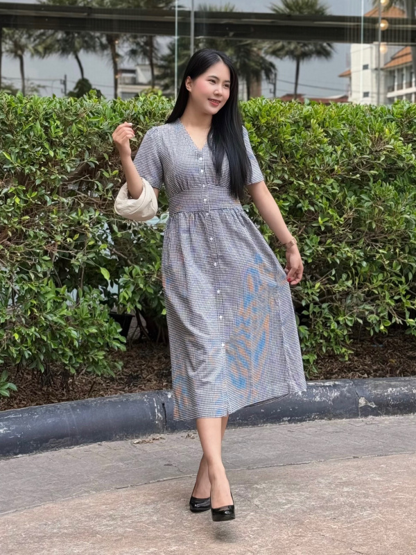 LINEN BLEND V NECK DRESS | CHECKED(WOMEN'S) OUTFIT IDEAS | UNIQLO TH