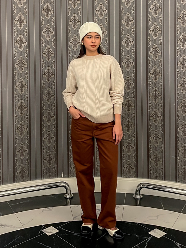 LAMBSWOOL HERRINGBONE CREW NECK SWEATER(UNISEX) OUTFIT IDEAS