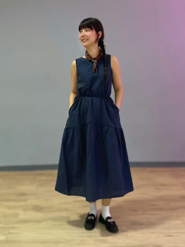 WOMEN'S LINEN BLEND TIERED DRESS | SLEEVELESS, STRIPED | UNIQLO TH