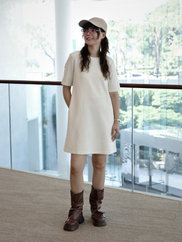 a line dress uniqlo JERSEY | SHORT SLEEVE(WOMEN'S) OUTFIT IDEAS Color:Ivory(As Picture)