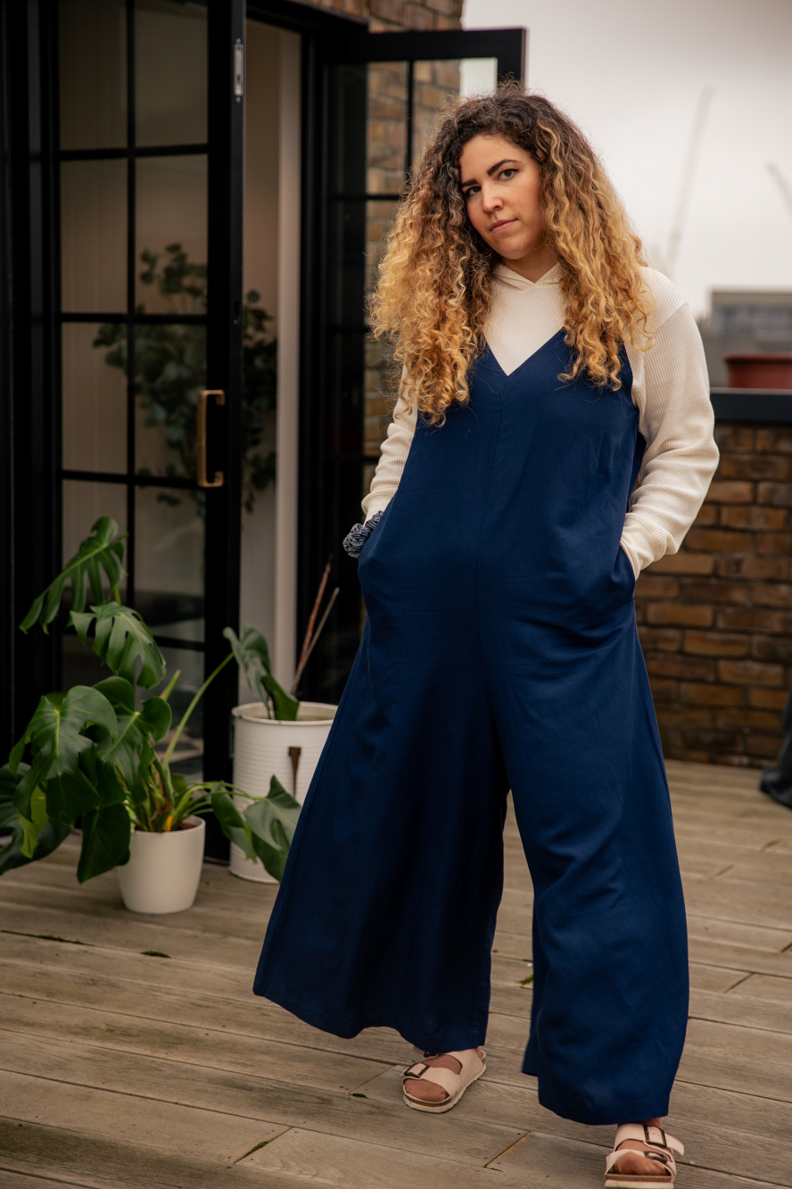 Check styling ideas for「Linen-Blend V-Neck Camisole Jumpsuit」