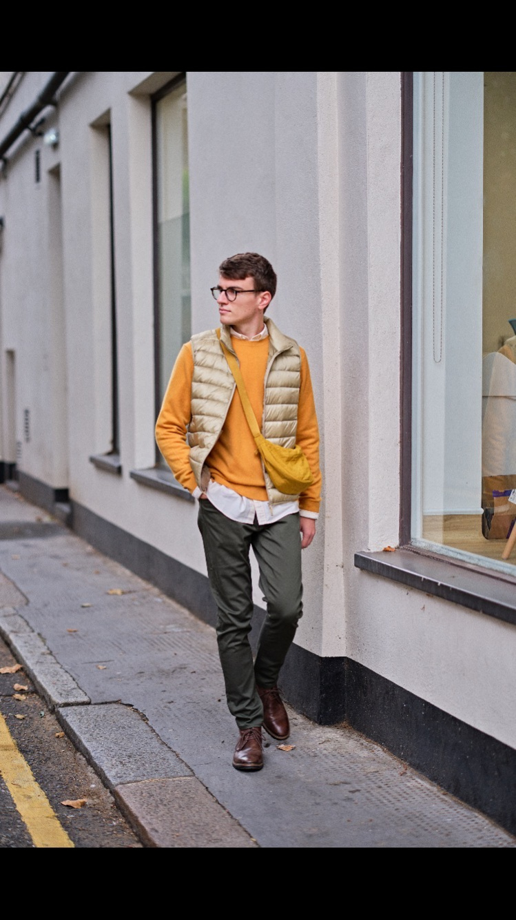 Mens yellow sweater outfit sale