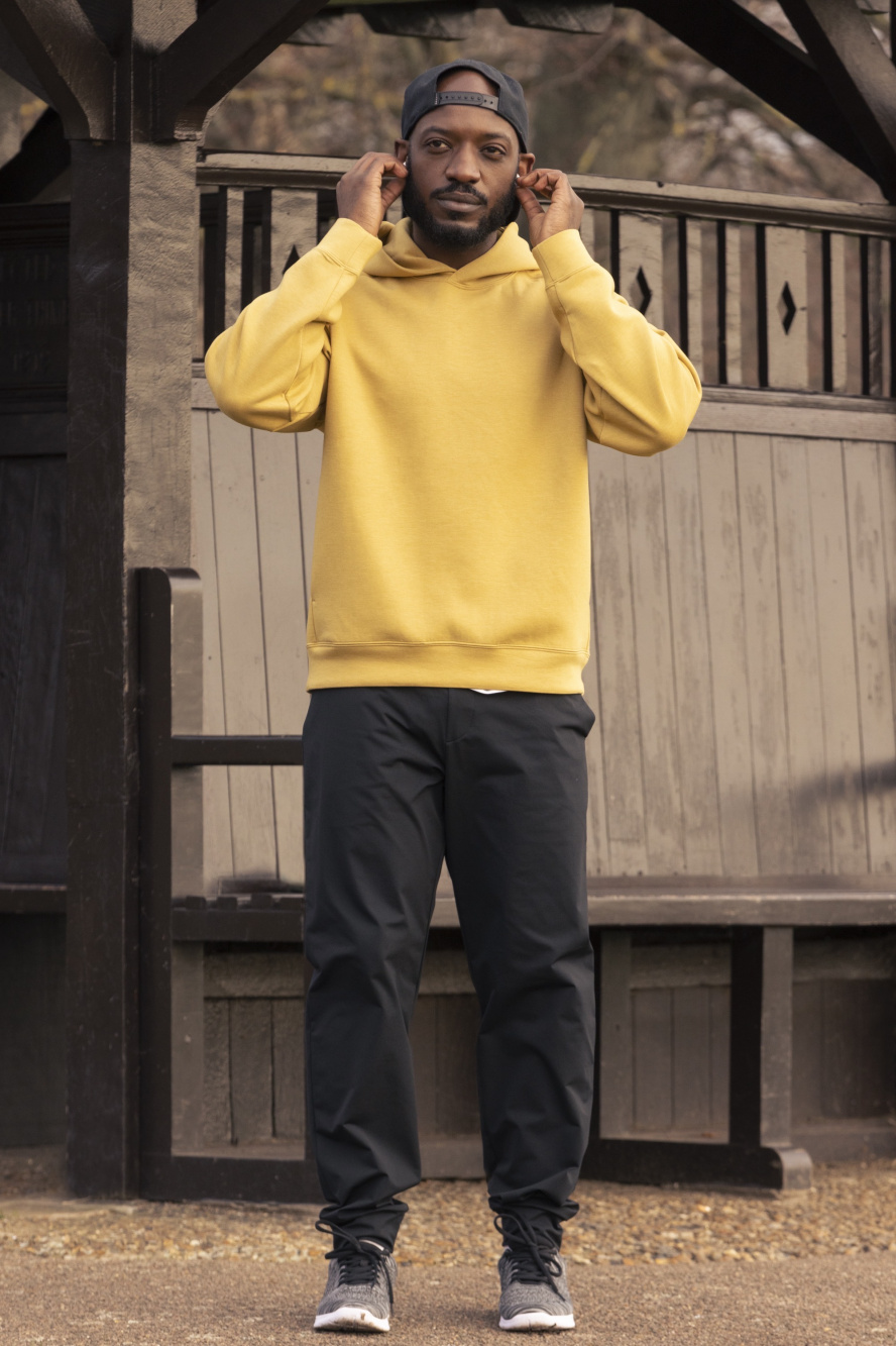 Outfit with yellow discount hoodie