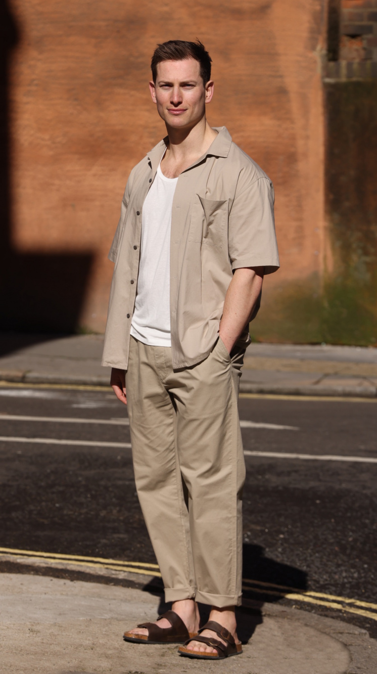 Check styling ideas for「SUPIMA COTTON CREW NECK SHORT SLEEVE T-SHIRT、PREMIUM  LINEN STAND COLLAR SHIRT」