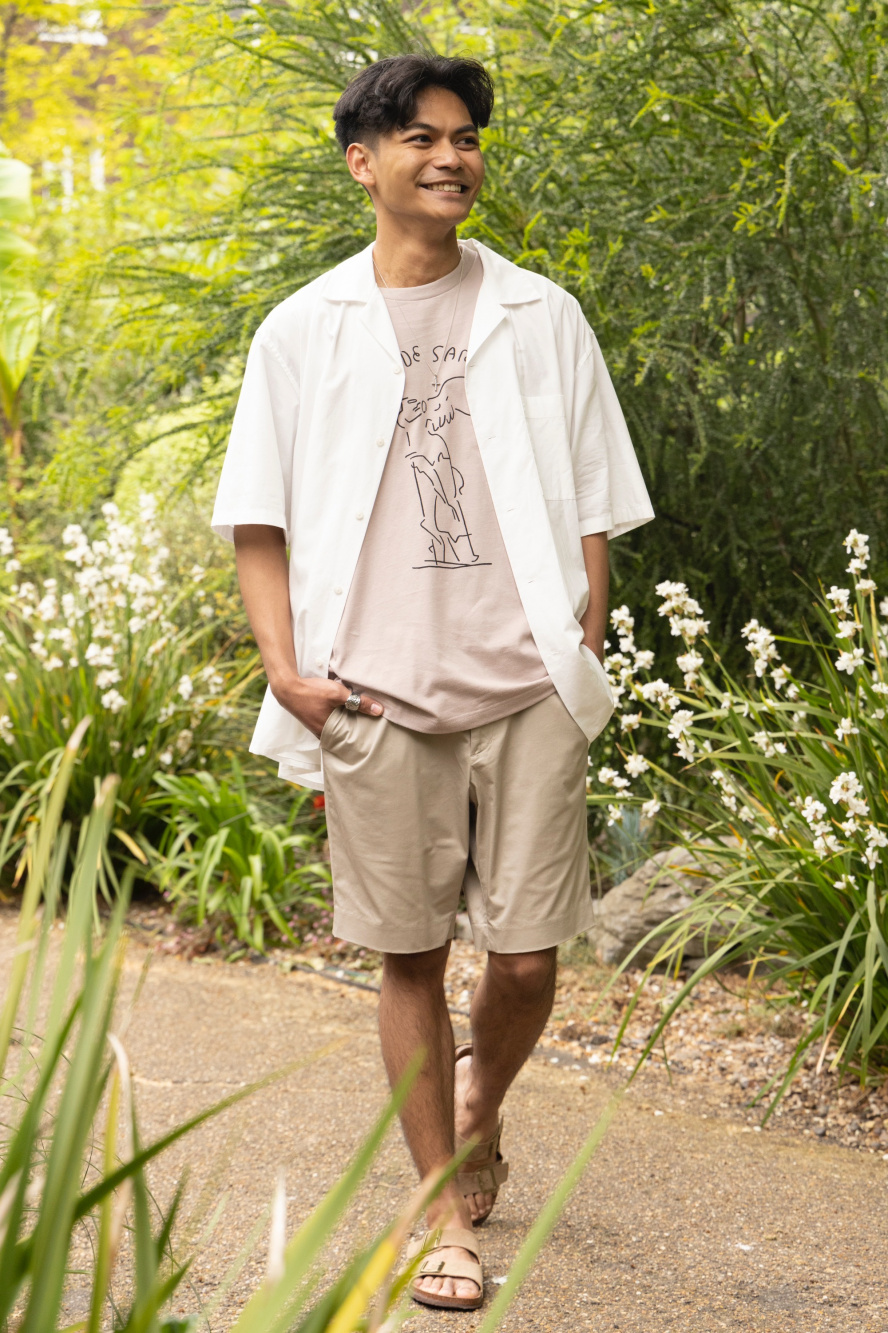 Check styling ideas for「+J Supima® Cotton Oversized Half-Sleeve  T-Shirt、Stretch Slim-Fit Shorts」