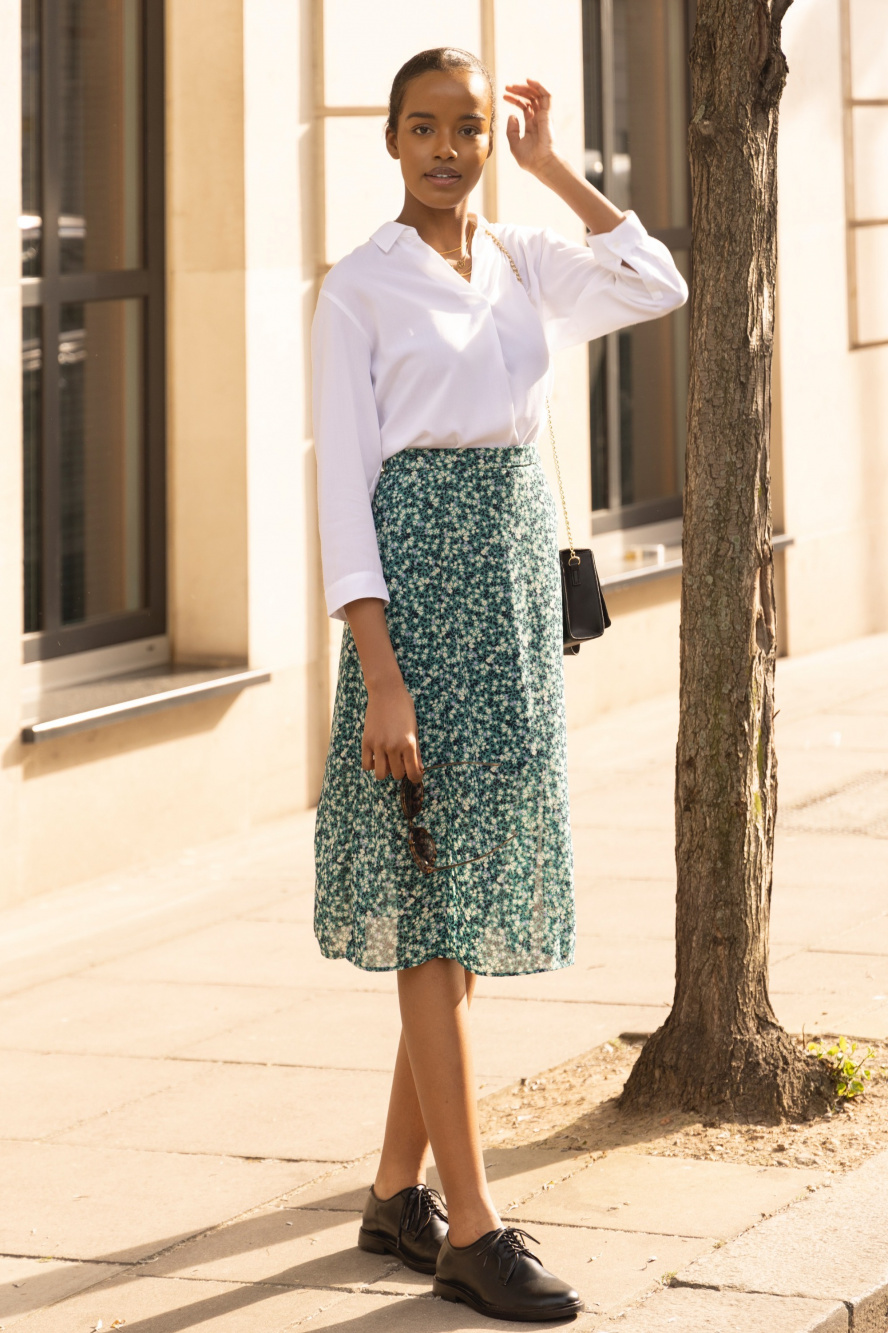 Denim shirt and green clearance skirt