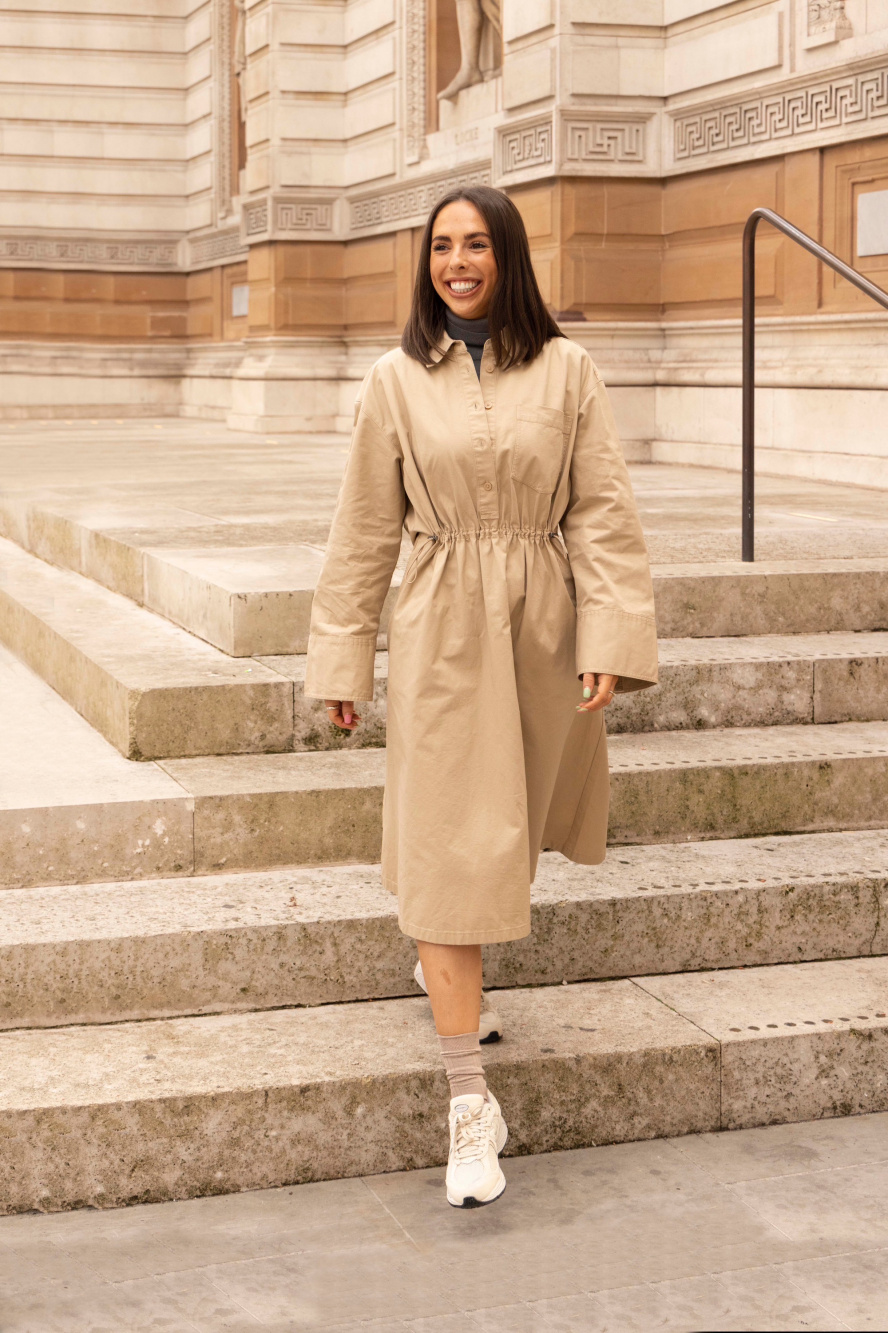 Check styling ideas for Cotton Gathered Long Sleeve Dress JW