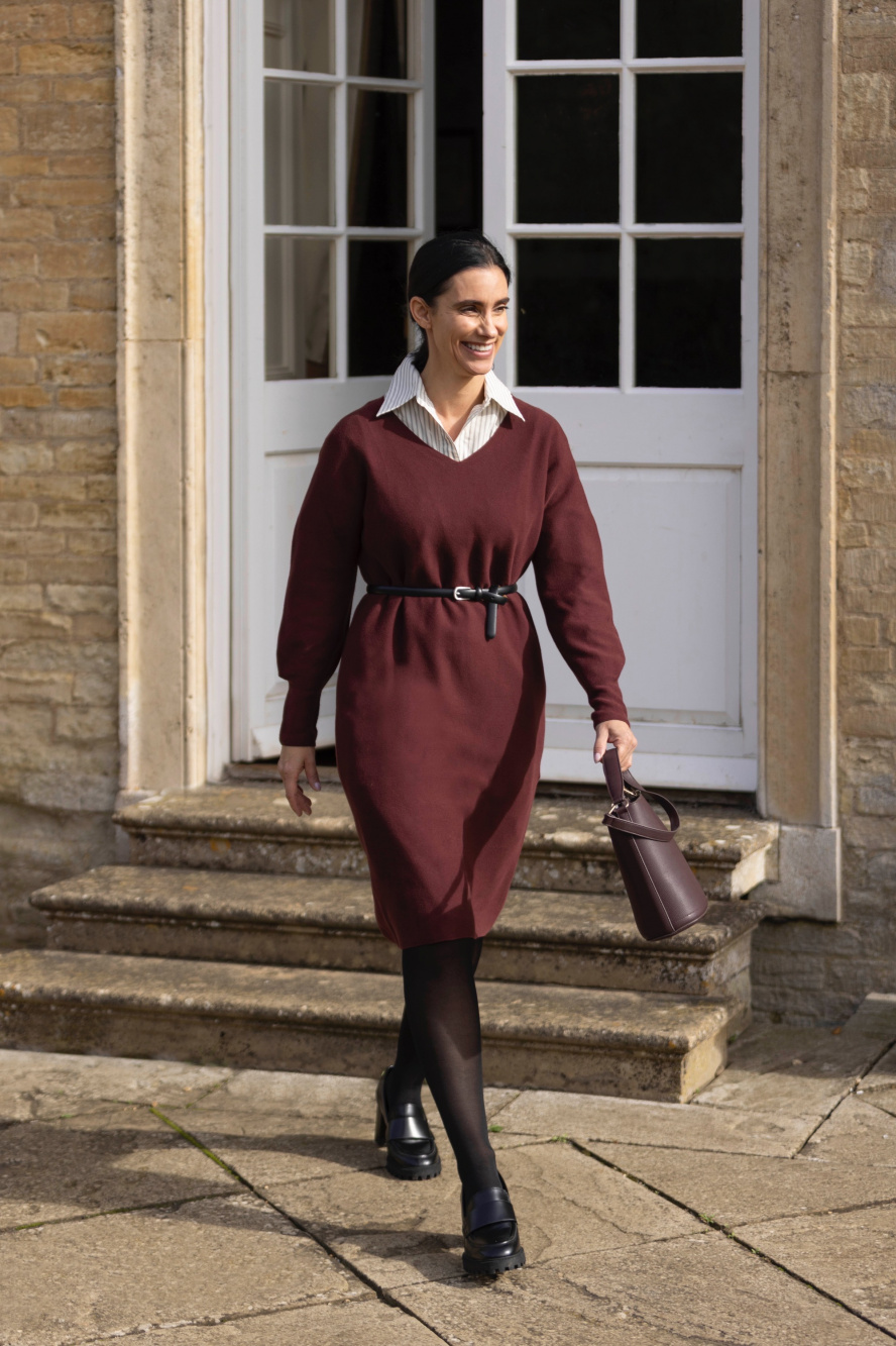 Outfit: Plaid Dress, Tan Leather Brogues and the Navy Boden