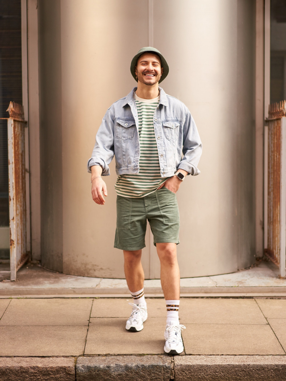 Check styling ideas for「Jersey Over Shirt Jacket、Oversized Striped  Half-Sleeve T-Shirt」