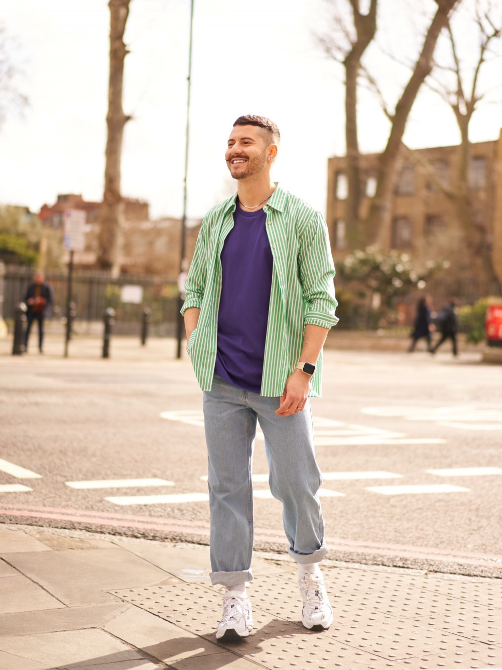 Green long outlet sleeve shirt outfit