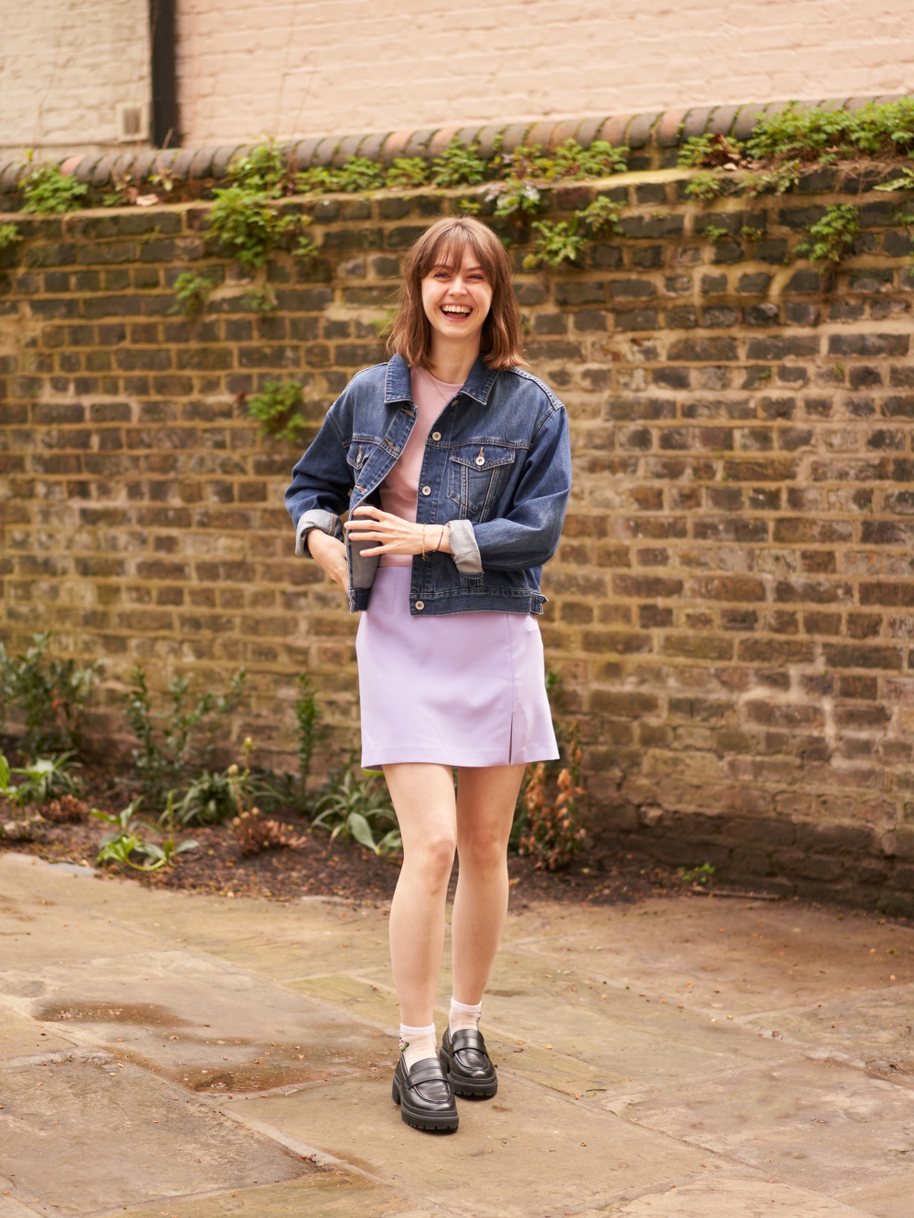 Denim jacket outfit with short dress