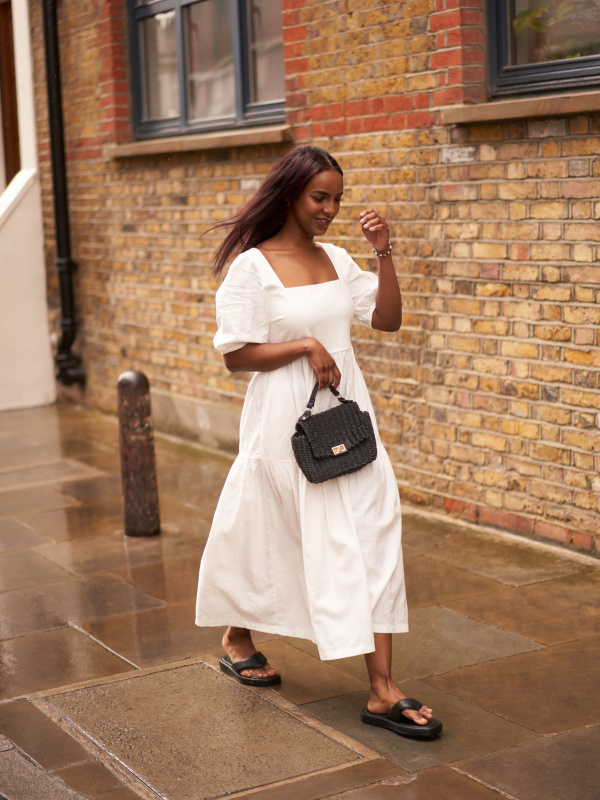 Tiered Linen Dress White – Cadenza Italy