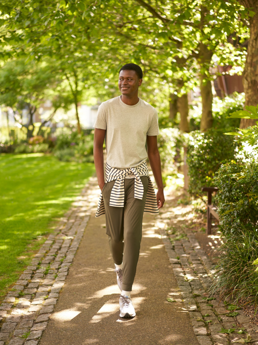 Wide Beige Trousers with Short Sleeve White Shirt