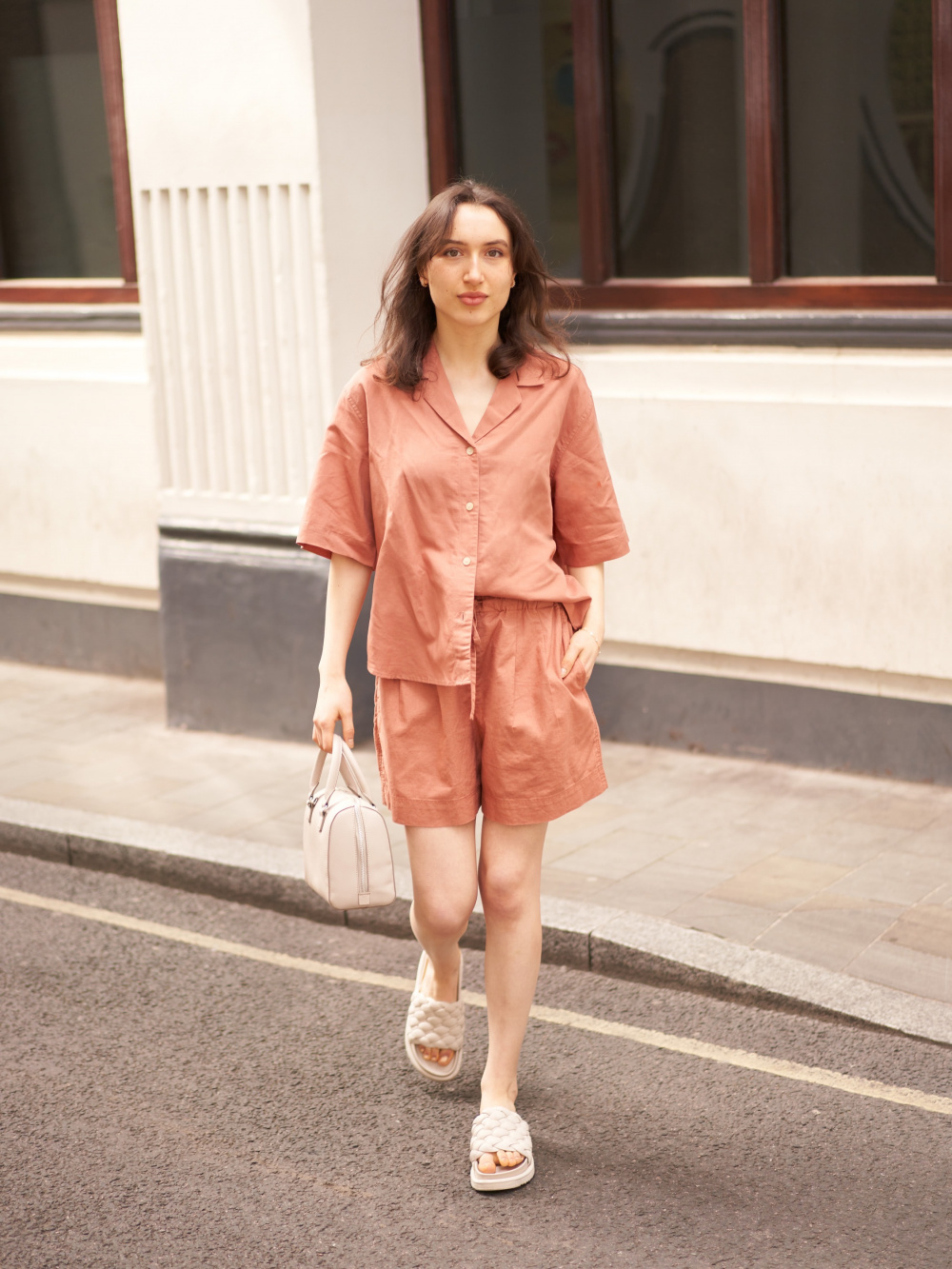 Check styling ideas for「LINEN BLEND OPEN COLLAR SHORT SLEEVE