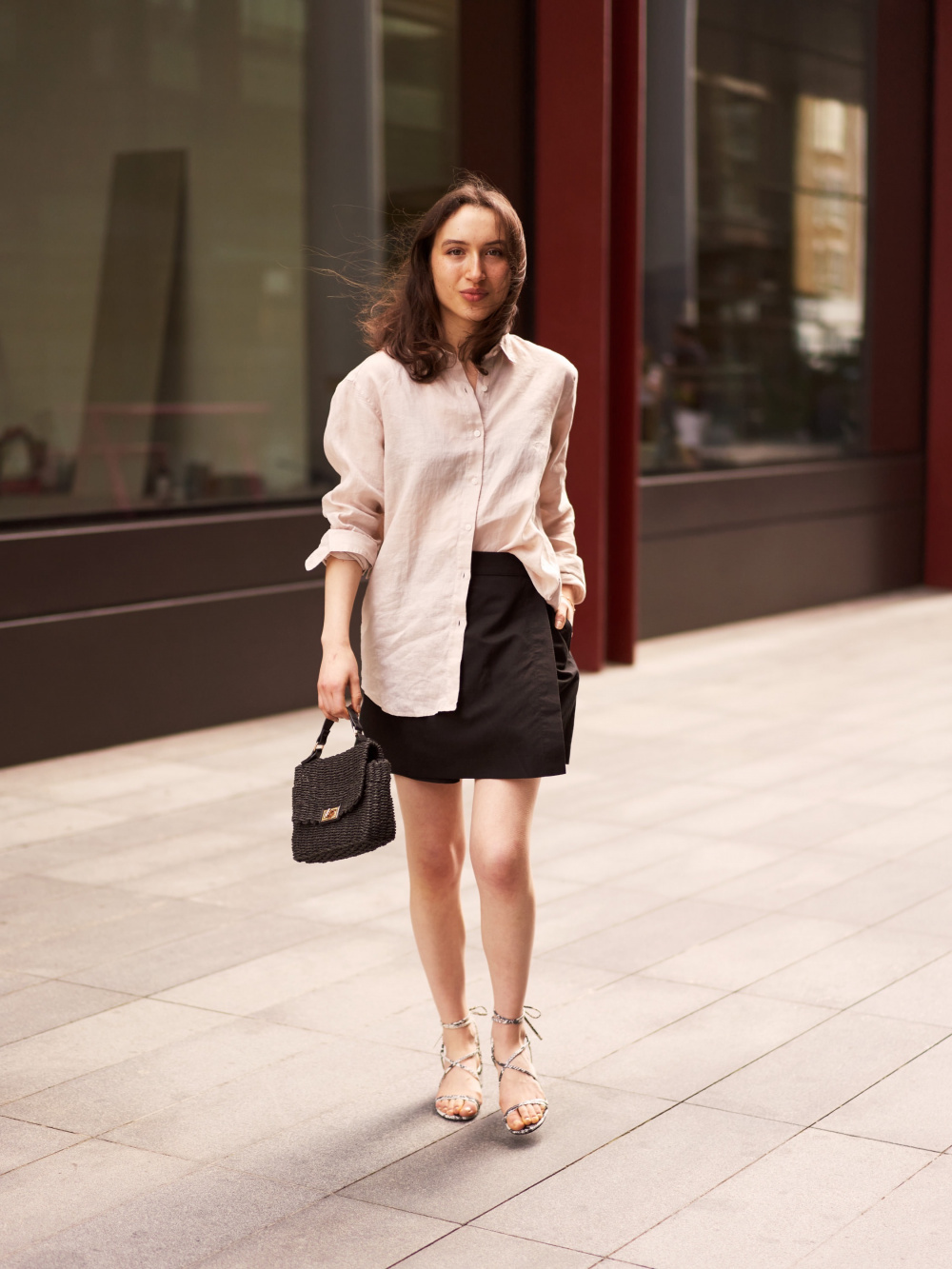 Check styling ideas for「Premium Linen Long-Sleeve Shirt、Pleated A-Line Mini  Skirt」