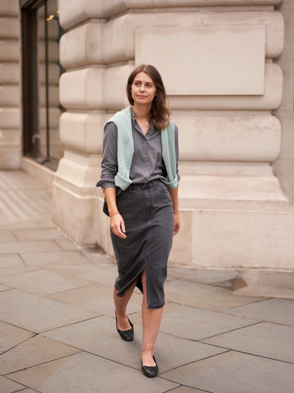 Grey blouse outlet outfit