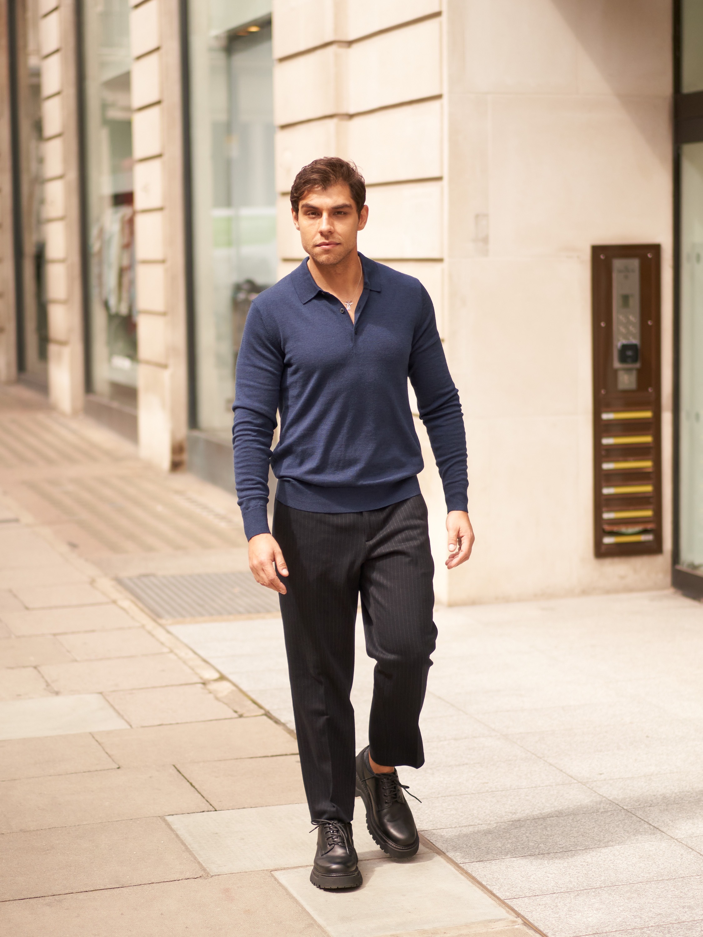 Extra Fine Merino Knitted Long-Sleeve Polo Shirt