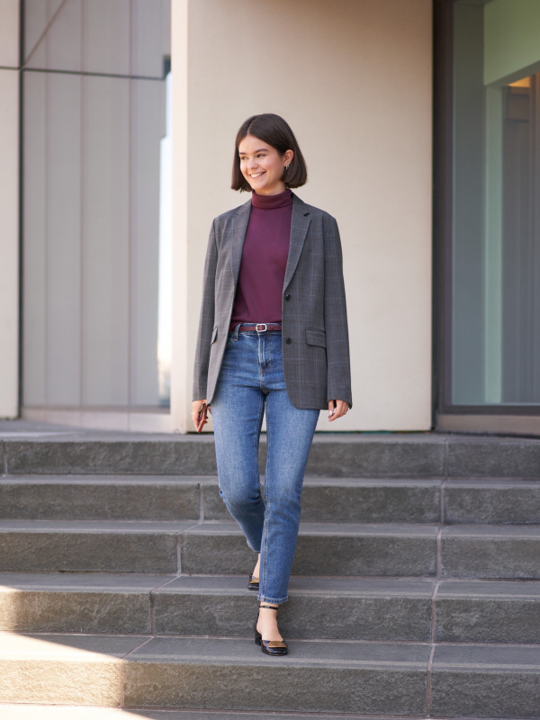 Check styling ideas for「Rayon Skipper Collar 3/4 Sleeve Blouse