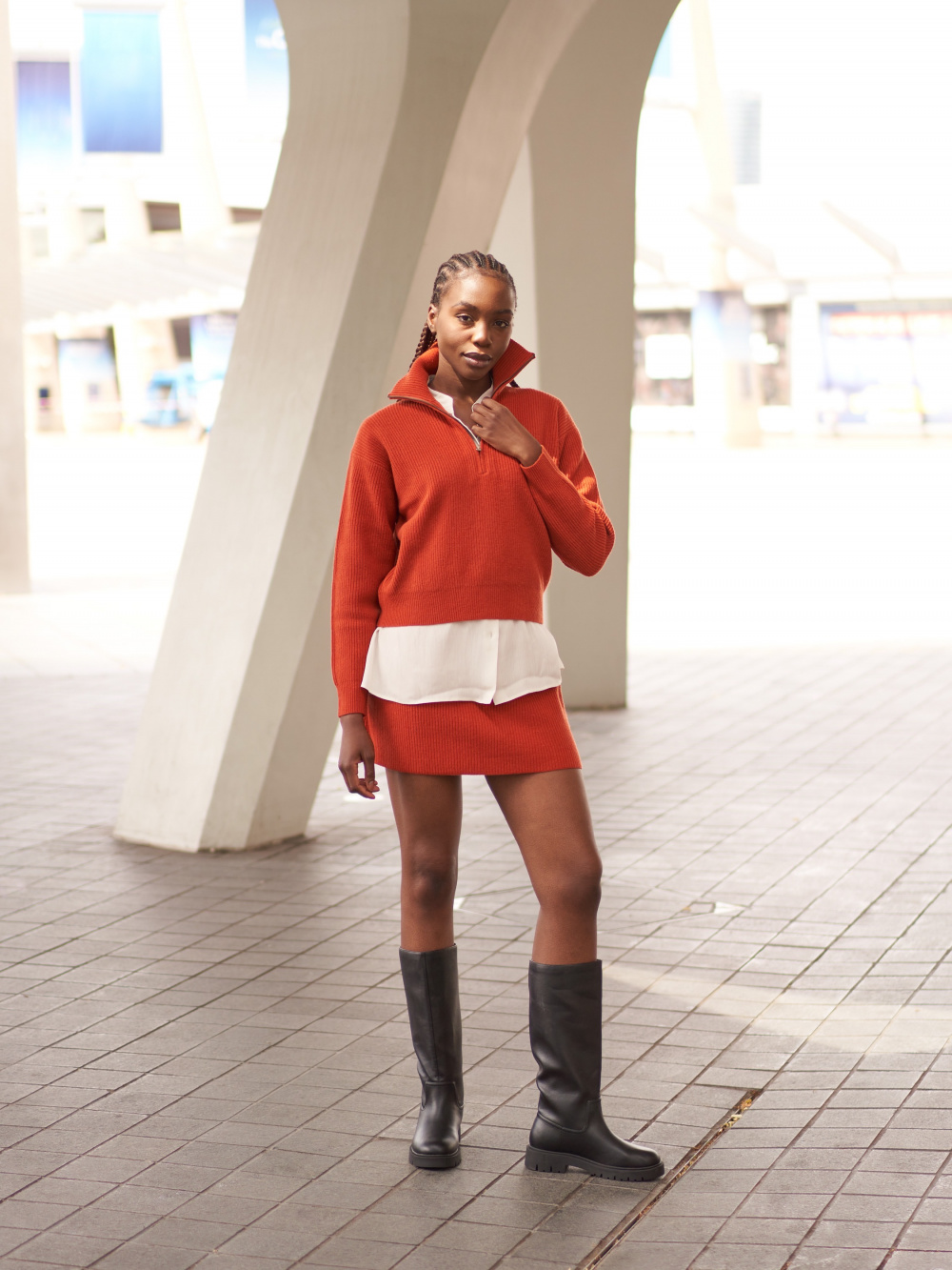 Check styling ideas for「Volume Long-Sleeve Blouse、Premium Lambswool Mini  Skirt」