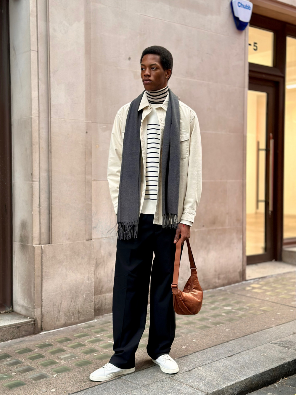 Check styling ideas for「Extra Fine Merino V-Neck Long-Sleeve  Cardigan、Oxford Striped Slim-Fit Long-Sleeve Shirt」