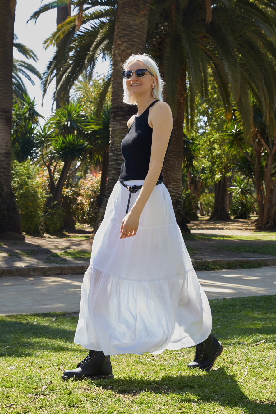 Check styling ideas for「Crinkle Cotton Tiered Skirt、AIRism