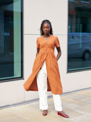 【送料&関税込】  Linen Blend Ns V Neck Dress Linen V Neck Dress – VOZ Apparel