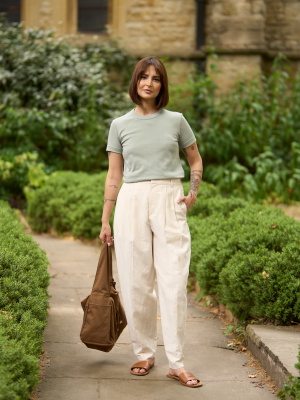 Linen Blend Barrel Leg Pants