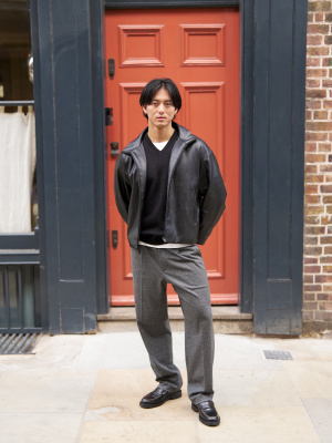 Pleated Wide Trousers (Herringbone)