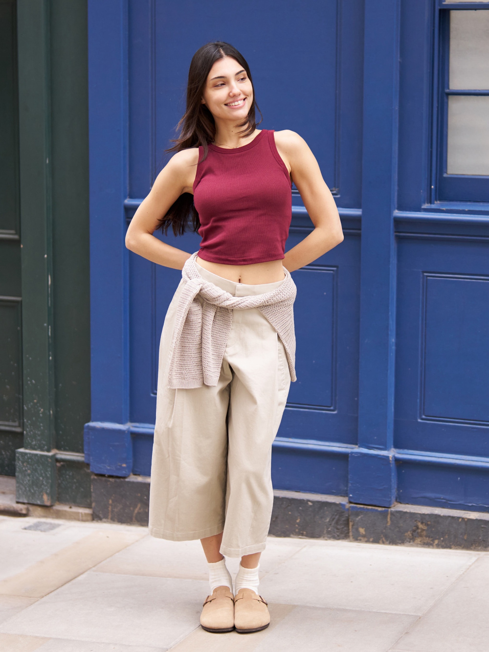 Check styling ideas for「Boxy Knitted T-Shirt、Cotton Culottes