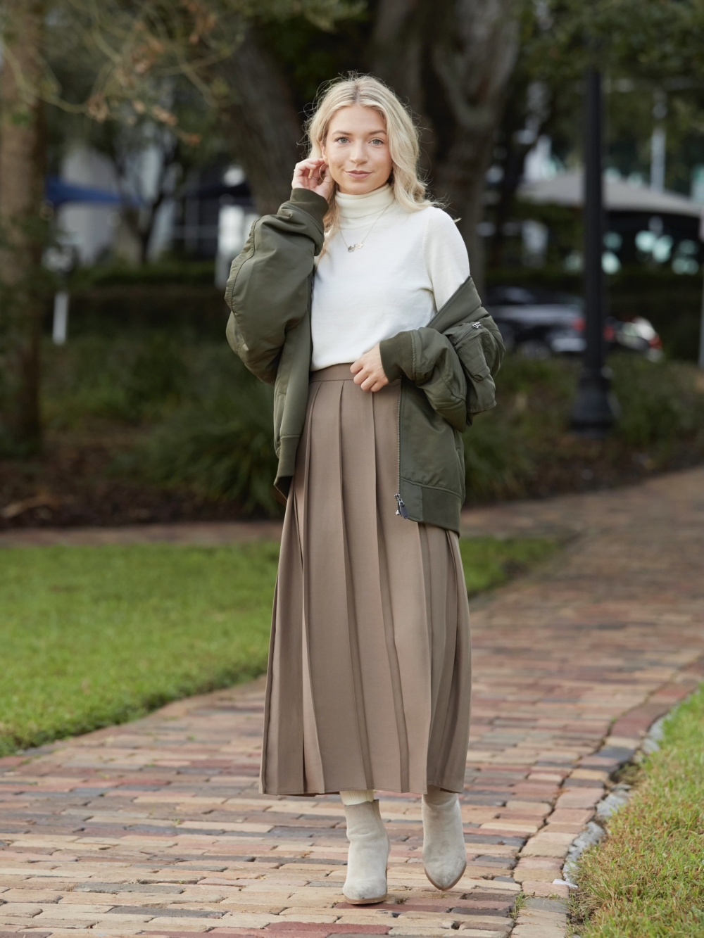 Check styling ideas for Wide Pleated Skirt MA 1 Blouson UNIQLO US