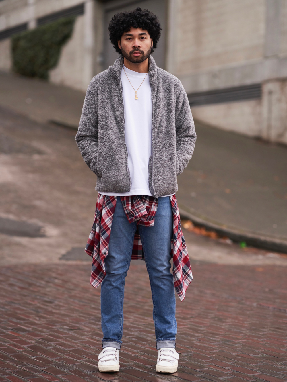 Check styling ideas for「Fluffy Yarn Fleece Full-Zip Jacket (2021 Edition)、Flannel  Plaid Long-Sleeve Shirt」