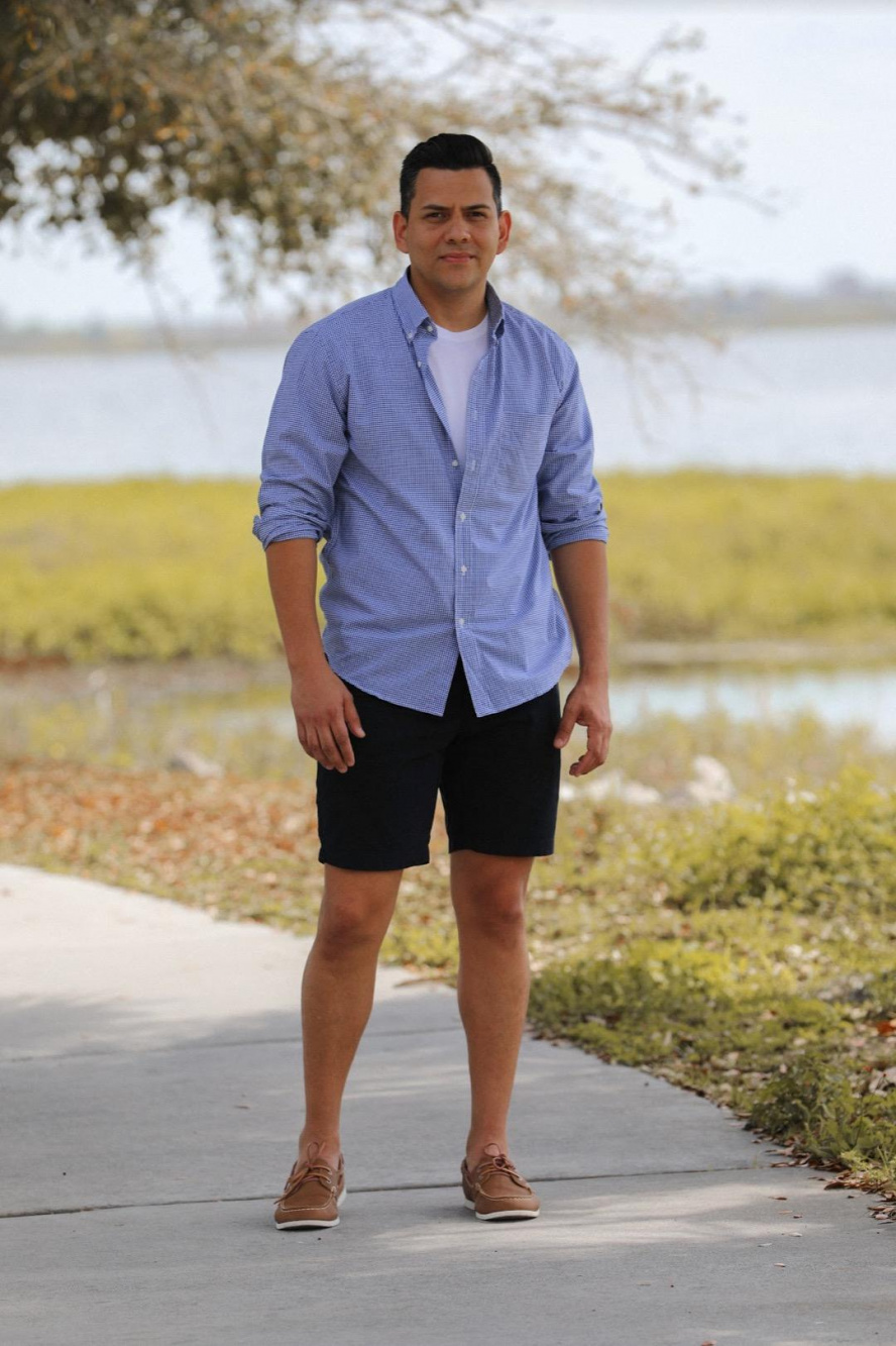 Denim shirt and store shorts