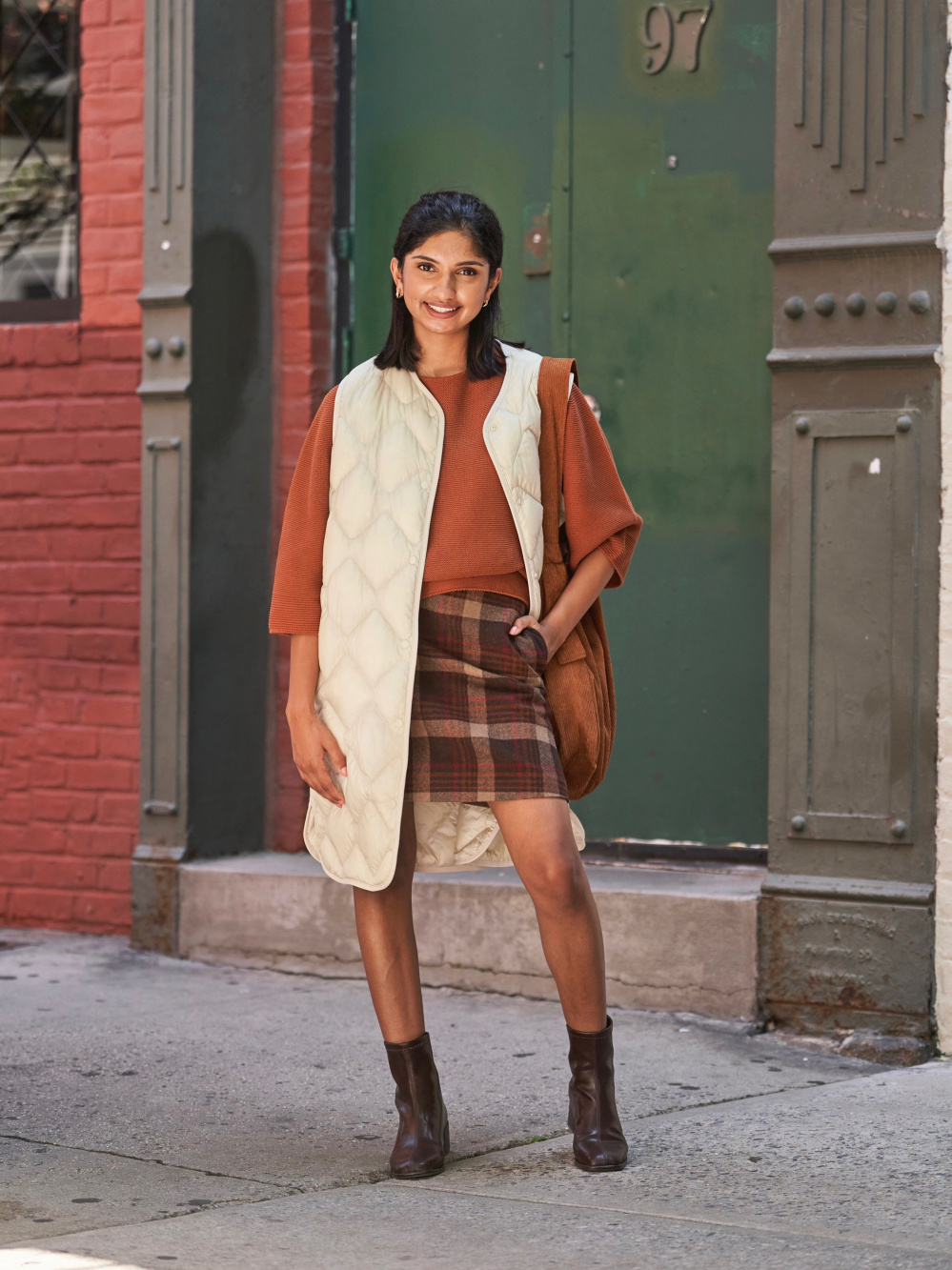 Brown plaid 2024 skirt vest