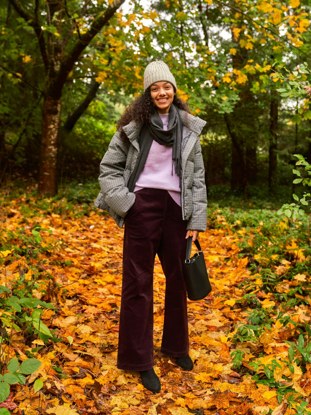 Pumpkin Spice Outfit: Corduroy Pants + Textured Cotton Sweater