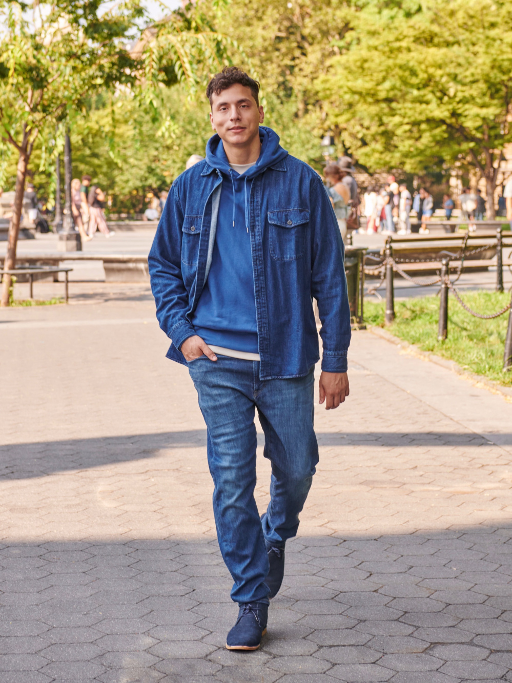 Check styling ideas for「Supima® Cotton Crew Neck T-Shirt、Denim Utility  Long-Sleeve Overshirt」