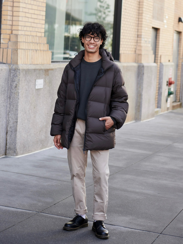 Check styling ideas for「Ultra Warm Hybrid Down Long Coat