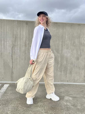 【U LAN】Berry Parachute Track Banding Pants DEEFWEAR Y2k STRIP DETAIL UNISEX PARACHUTE TRACK PANTS